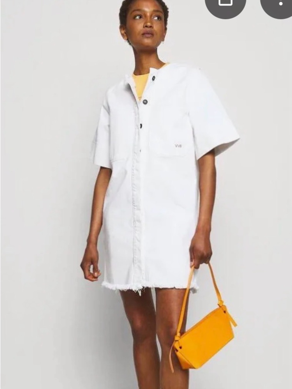 VVB Victoria Beckham Frayed Hem Mini White Denim Jean Dress Made in Portugal